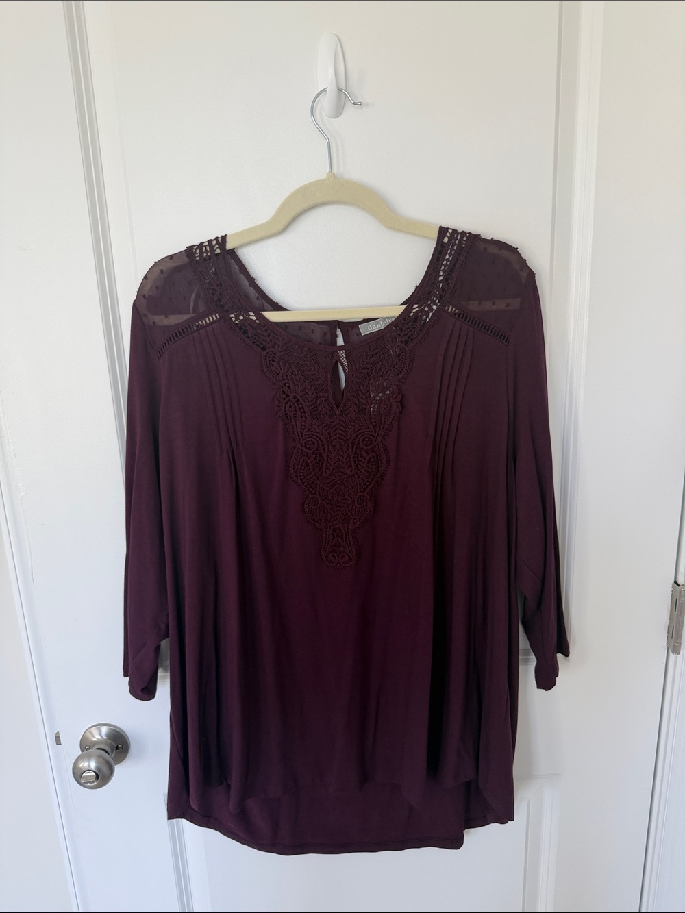 Daniel Rainn Plum Crochet Yoke Tunic Top